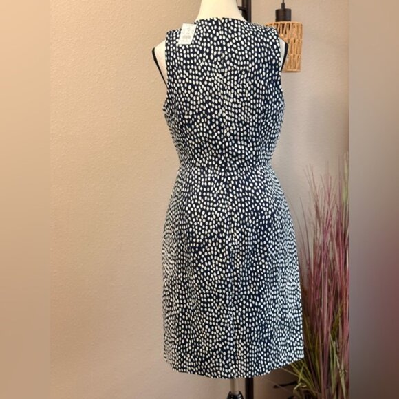 J Crew Dress Sleeveless Lined Sheath Navy Blue With White Dots Size 8 - Picture 3 of 8